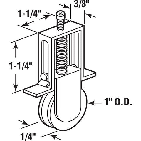 Prime-Line B 575 Center Grooved Roller Assembly, Top/Bottom Mounting, 1 in Dia Roller, 1/4 in W Roller, Concave Roller