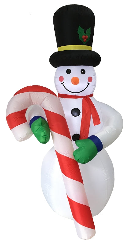 Hometown Holidays 90343 Christmas Inflatable Snowman/Candy Cane, 19 ft H, Nylon, White
