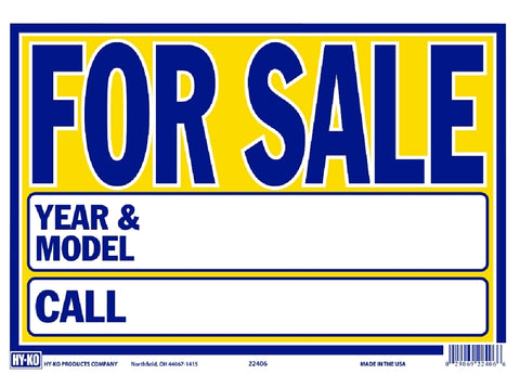Hy-Ko 22406 Neon Sign, FOR SALE, Blue Legend, Yellow Background, Plastic, 9 in H x 13 in W Dimensions, Pack of 10