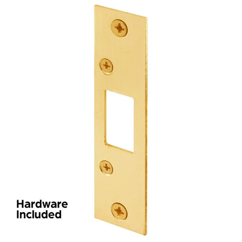 Defender Security E 2432 Deadbolt Strike Plate, 4-7/8 in L, 1-1/8 in W, Steel, Brass
