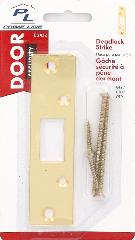 Defender Security E 2432 Deadbolt Strike Plate, 4-7/8 in L, 1-1/8 in W, Steel, Brass