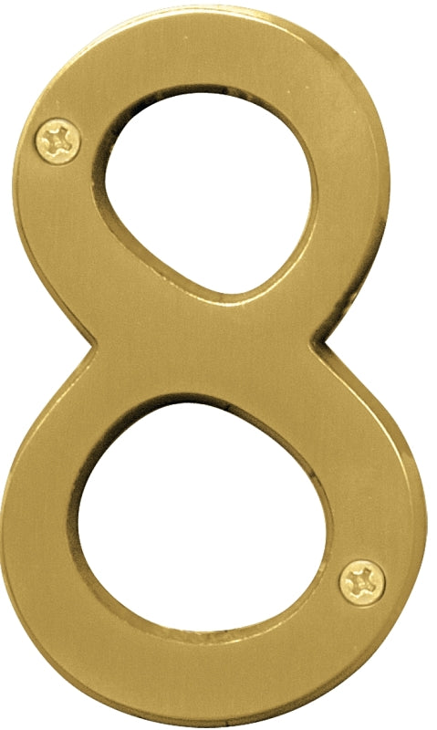 Hy-Ko Prestige Series BR-43BB/8 House Number, Character: 8, 4 in H Character, Brass Character, Solid Brass, Pack of 3
