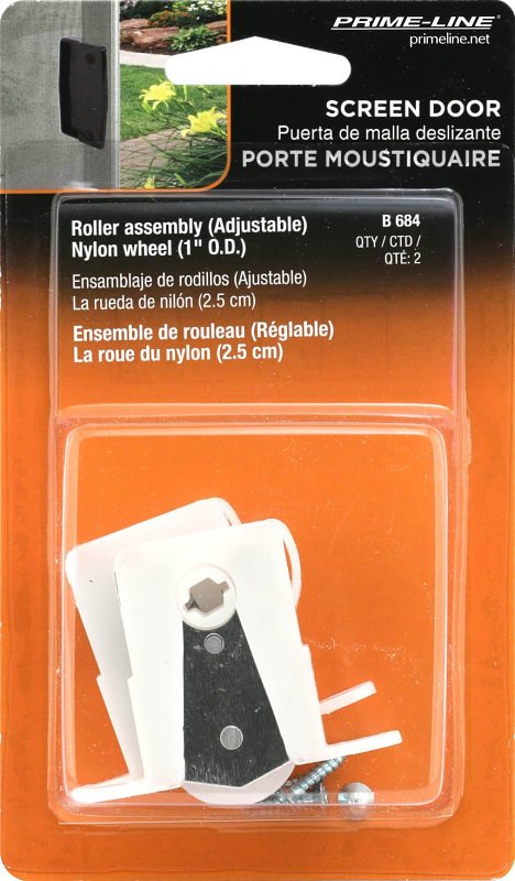 Prime-Line B 684 Roller Assembly, 1 in Dia Roller, 1/4 in W Roller, Aluminum, White, 2-Roller