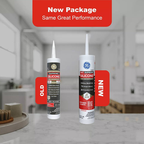 GE Supreme Silicone 2822051 Kitchen & Bath Sealant, Clear, 24 hr Curing, 10.1 fl-oz Cartridge, Pack of 12