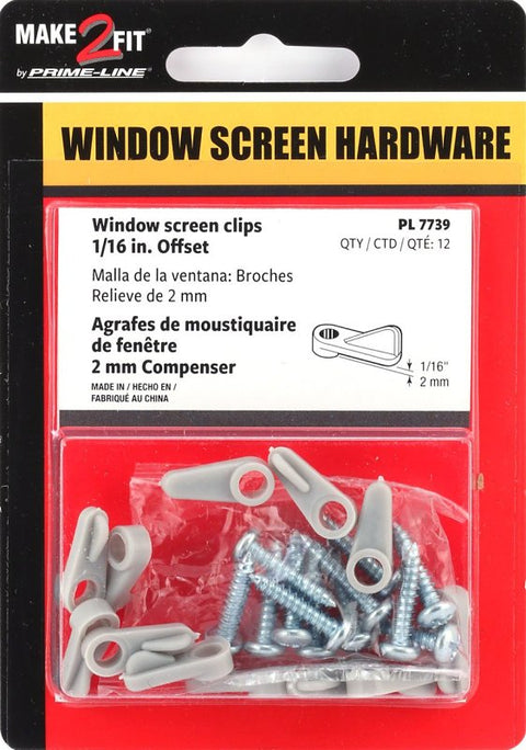 Prime-Line PL 7739 Window Screen Clip with Screw, Plastic, Gray