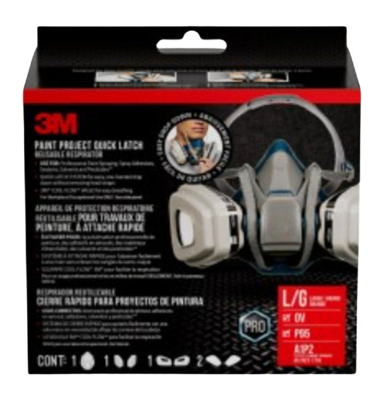 3M 6503QLP1-DC-PS Quick Latch Respirator, L Mask, N95 Filter Class, 95 ...