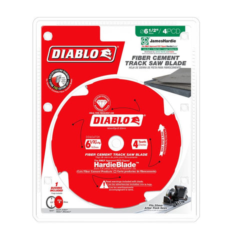 Diablo D0604TSH Track Saw Blade, 6-1/2 in Dia, 20 mm Arbor, 4-Teeth, Polycrystalline Diamond Cutting Edge