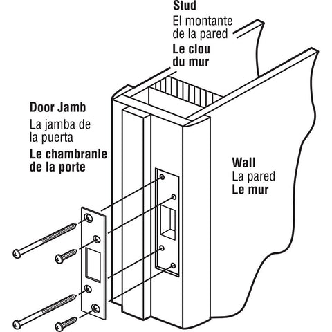 Defender Security E 2461 Deadbolt Strike Plate, 3-5/8 in L, 1-1/4 in W, Steel, Satin Nickel