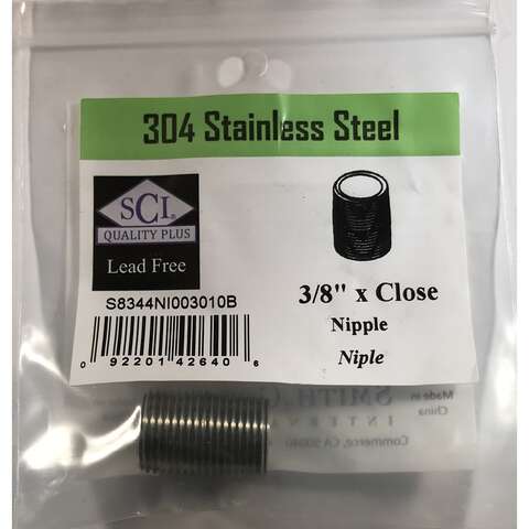 Smith-Cooper 3/8 in. MPT Stainless Steel Close Nipple