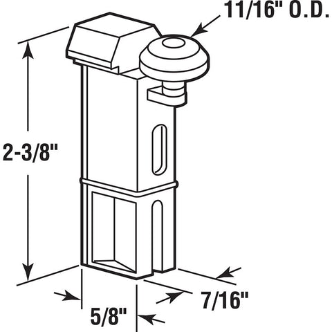 Prime-Line B 543 Roller Assembly, 11/16 in Dia Roller, Polyethylene Roller, Convex Roller, 5/8 in W, 2-3/8 in H, Nylon
