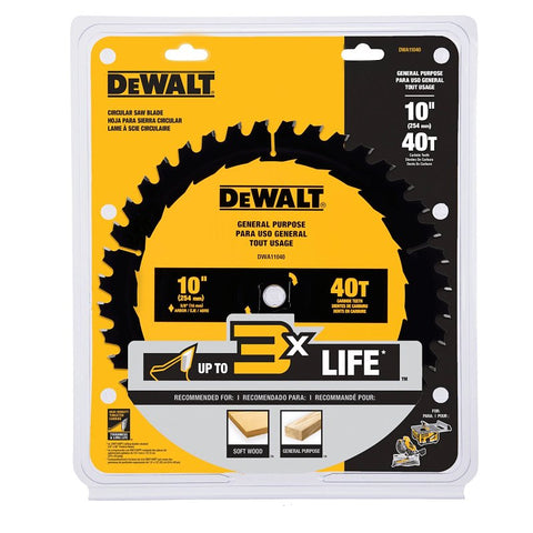 DEWALT DWA11040 General-Purpose Circular Saw Blade, 10 in Dia, 5/8 in Arbor, 40-Teeth, Wood Cutting Edge