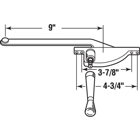 Prime-Line H 3508 Window Operator, 9 in L x 3-7/8 in W Dimensions, For: Older Steel Framed Windows, Right