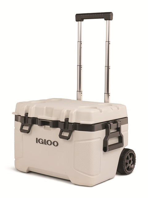Igloo Trailmate Series 0034940 Roller Cooler, 80 Cans, 52 qt Cooler, Plastic, Bone, 5 days Ice Retention