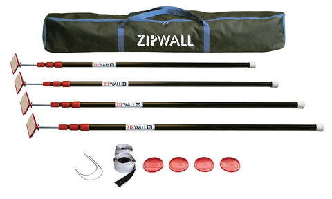 Zipwall ZP4 Dust Barrier Pole, Spring-Loaded, 10 ft L, Stainless Steel, 4/PK