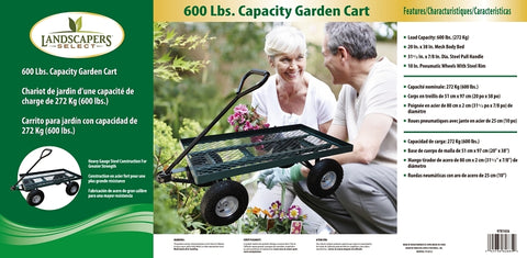 Landscapers Select YTL22114 Garden Cart, 600 lb, Steel Deck, 4-Wheel, 10 in Wheel, Pneumatic Wheel, Comfort-Grip Handle