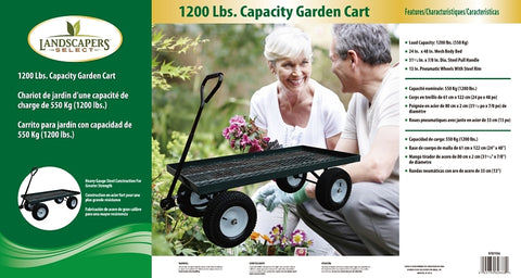 Landscapers Select YTL22115 Garden Cart, 1200 lb, Steel Deck, 4-Wheel, 13 in Wheel, Pneumatic Wheel, Green