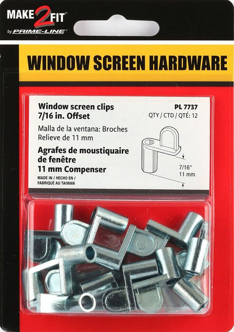 Make-2-Fit PL 7737 Window Screen Clip with Screw, 7/16 in D Dimensions, Alloy, Zinc, Silver, 12/PK