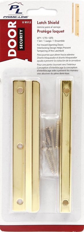 Defender Security U 9512 Entry Door Latch Shield, 6 in L, Steel, Brass