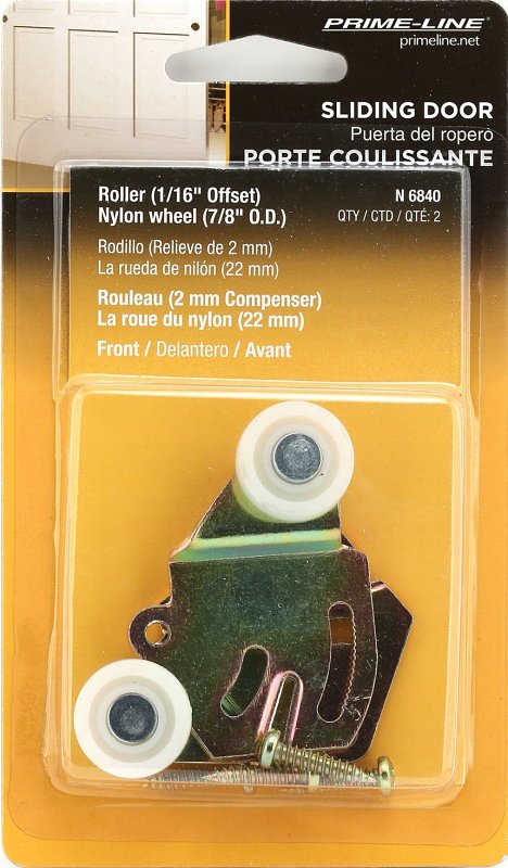Prime-Line N 6840 Door Roller, 7/8 in Dia Roller, 1/4 in W Roller, Steel