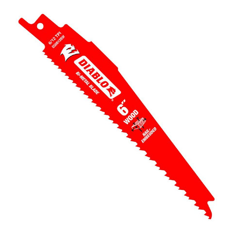 Diablo DS0612BW25 Series Reciprocating Saw Blade, Applicable Materials: Wood, 1 in W, 6 in L, 6/12 TPI