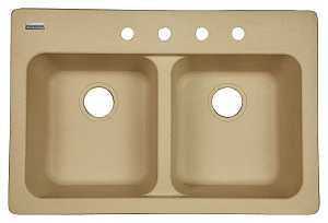Kindred FTS904BX Kitchen Sink, 4-Deck Hole, 33 in OAW, 22 in OAH, 9 in OAD, Tectonite, Sand, Top