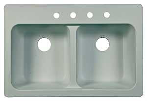 Kindred FTW904BX Kitchen Sink, 4-Deck Hole, 33 in OAW, 22 in OAH, 9 in OAD, Tectonite, White, Top