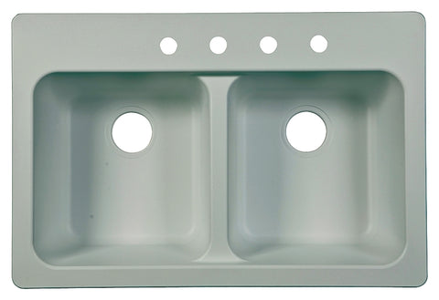 Kindred FTW904BX Kitchen Sink, 4-Deck Hole, 33 in OAW, 22 in OAH, 9 in OAD, Tectonite, White, Top