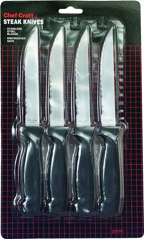 Chef Craft 20979 Steak Knife Set, 4-1/2 in L Blade, Stainless Steel Blade, ABS Handle