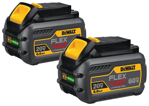 DEWALT 20/60V MAX FLEXVOLT DCB606-2 Rechargeable Battery Pack, 20/60 V Battery, 6 Ah, 8 A Charge, 60 min Charging