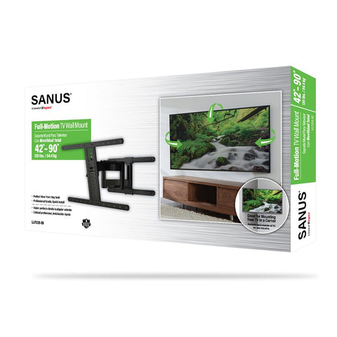 Sanus LLF225 Full-Motion TV-Mount, Steel, Black, Wall, For: 42 to 90 in, Up to 120 lb TVs