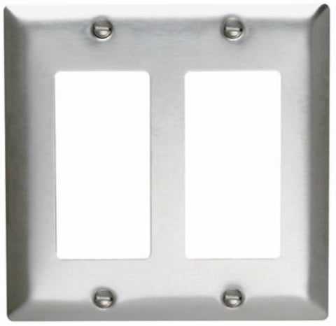 Legrand SS262CC10 Wallplate, 4-1/2 in L, 4.56 in W, 2 -Gang, Stainless Steel, Silver, Brushed