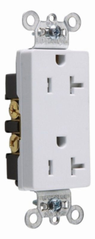 Pass & Seymour TR26352WCC8 Duplex Receptacle, Nylon, White, 2-Pole, 20 A, 125 V, NEMA: 5-20R, 14 to 10 AWG Wire