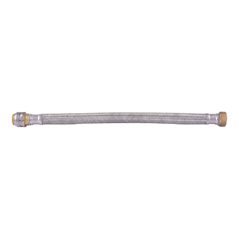 SharkBite UR3088FX18 Braided Flexible Water Heater Connector, 3/4 in, FIP x SharkBite, Brass/Stainless Steel