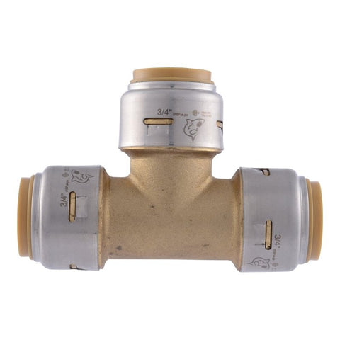 SharkBite Max Series UR370A Pipe Tee, 3/4 in, Push-To-Connect, Brass, 250 psi Pressure