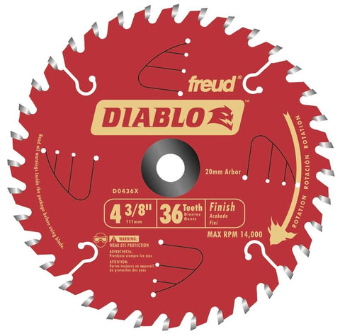 Diablo D0436X Circular Saw Blade, 4-3/8 in Dia x 0.051 in T, 36 Teeth, 3/8 in Arbor