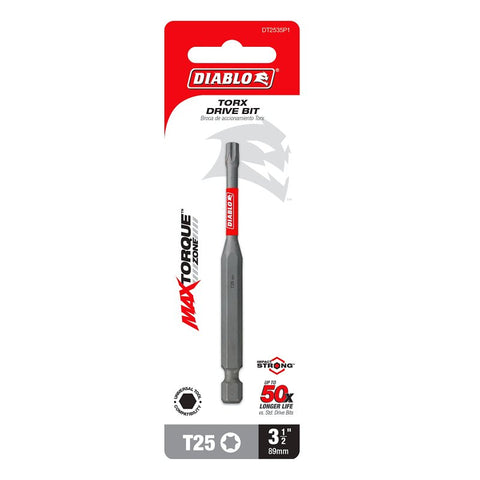Diablo DT2535P1 Drive Bit, #25 Drive, Torx Drive, 1/4 in Shank, Hex Shank, 3-1/2 in L