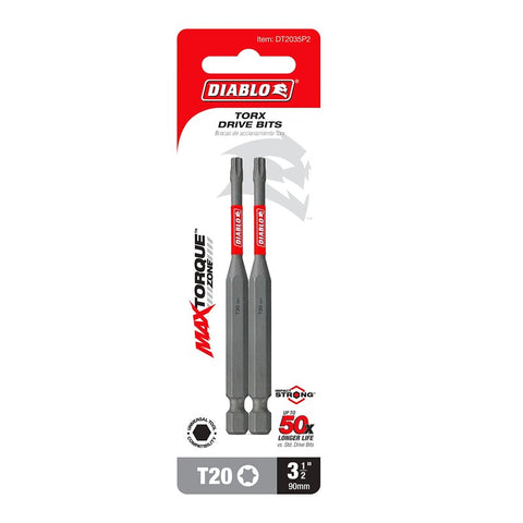 Diablo DT2035P2 Drive Bit, #20 Drive, Torx Drive, 1/4 in Shank, Hex Shank, 3-1/2 in L