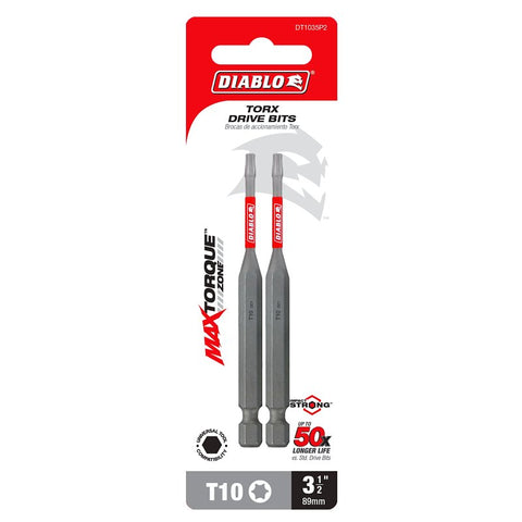 Diablo DT1035P2 Drive Bit, #10 Drive, Torx Drive, 1/4 in Shank, Hex Shank, 3-1/2 in L