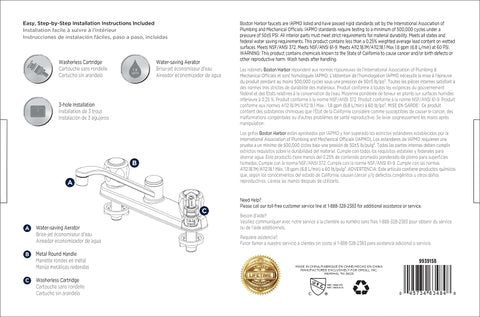 Boston Harbor OMETQO1235CP-LF Kitchen Faucet, 1.8 gpm, 3-Faucet Hole, Metal/Plastic, Chrome Plated, Deck Mounting