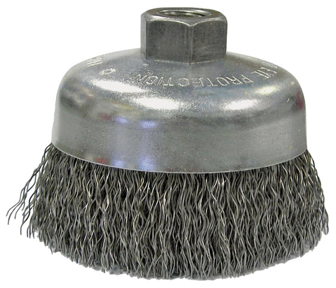 Vortec Pro 36037 Wire Cup Brush, 6 in Dia, 5/8-11 Arbor/Shank, Crimped Bristle, 0.02 in Dia Bristle