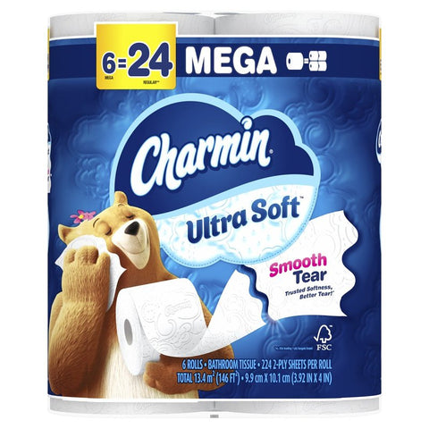 Charmin Ultra Soft 08808 Toilet Paper, 2-Ply, Pack of 4