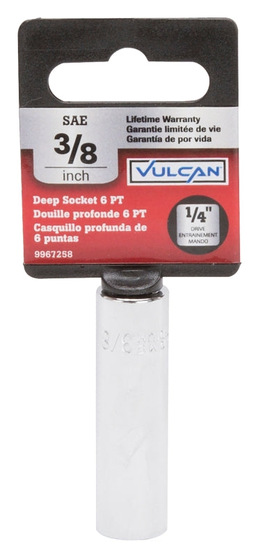 Vulcan MT6487672 Drive Socket, 3/8 in Socket, 1/4 in Drive, 6-Point, Chrome Vanadium Steel, Chrome