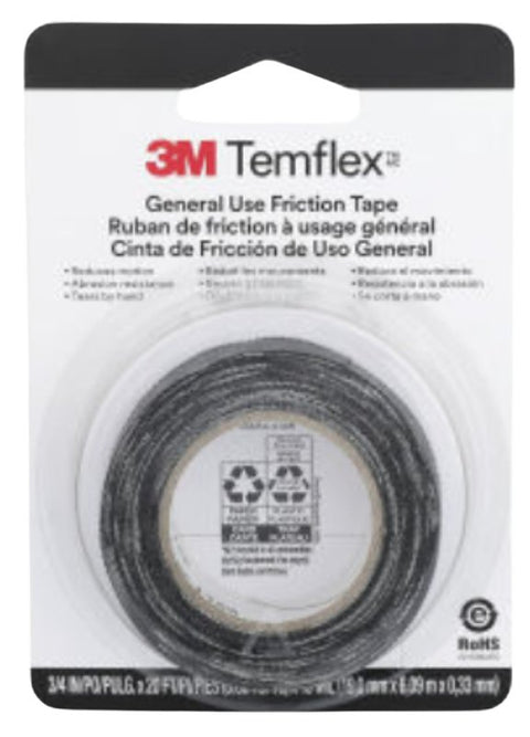 Scotch 3407 Friction Tape, 20 ft L, 3/4 in W, PVC Backing, Black