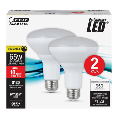 Feit Electric BR30DM/850/10KLED LED Lamp, Flood/Spotlight, 650 Lumens, 10.5 W, BR30 Lamp, 65 W Equivalent, E26 Lamp Base