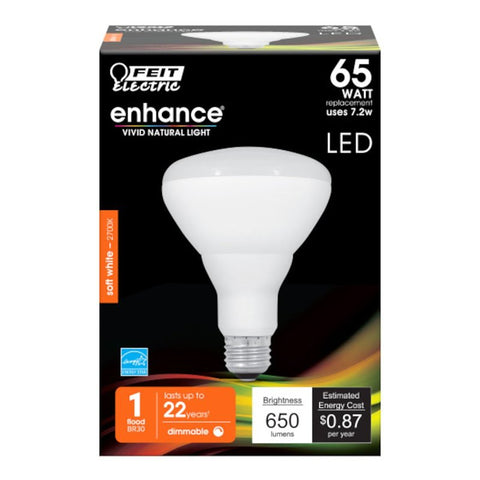 Feit Electric BR30DM/927CA LED Bulb, Flood/Spotlight, BR30 Lamp, 65 W Equivalent, E26 Medium Lamp Base, Dimmable, White