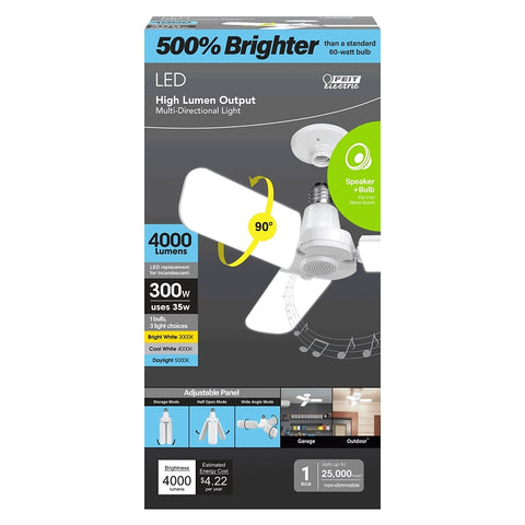 Feit Electric BTADJ40003CCTLED LED Light and Speaker, Multi-Directional, 300 W Equivalent