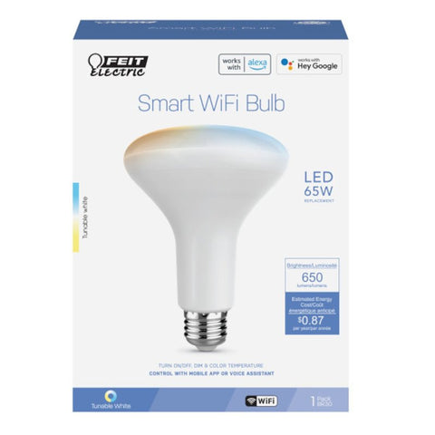 Feit Electric BR30/CCT/CA/AG Smart Wi-Fi Light Bulb, 7.2 W, Wi-Fi Connectivity: Yes, App Control, E26 Medium Lamp Base