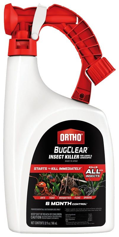 Ortho 448605 Insect Killer, Liquid, Spray Application, 32 oz Bottle, Clear/White