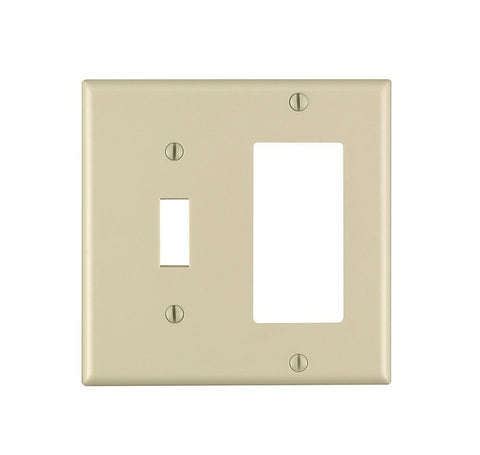 Decora 80405-I Combination Wallplate, 4-1/2 in L, 4-9/16 in W, Standard, 2-Gang, Thermoset Plastic, Ivory, Smooth