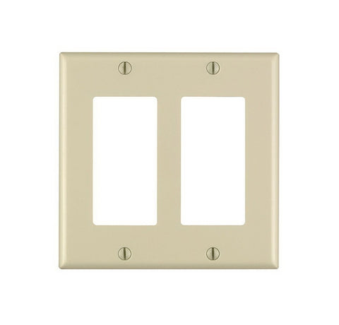 Leviton 80409-I Wallplate, 4-1/2 in L, 4.56 in W, 2-Gang, Thermoset Plastic, Ivory, Smooth